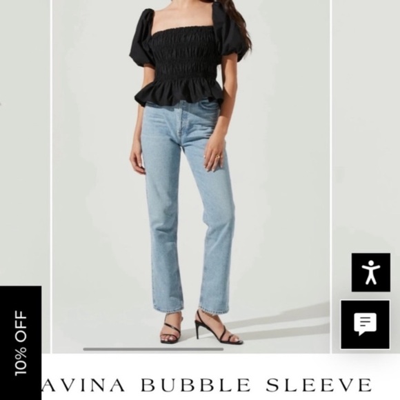 ASTR Savina Bubble Sleeve Black Top - Picture 2 of 7